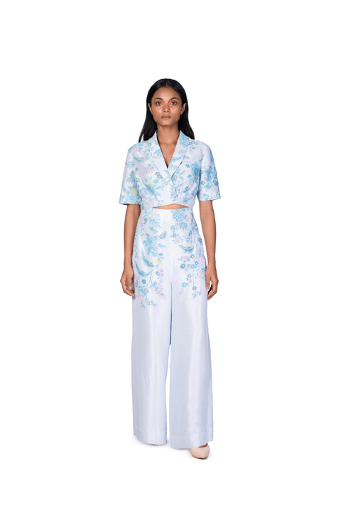 Sky Blue wallpaper handpainted Sheer-Back Top and Pants
